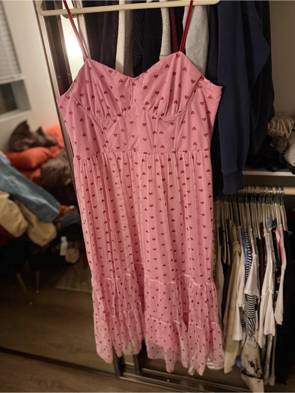 Betsey Johnson Pink Dress with Red Heart Print